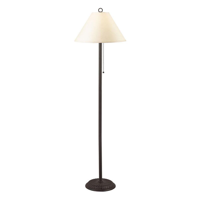 Metal Floor Lamp with Pull Chain Switch and Paper Shade, Off White and Black-Benzara