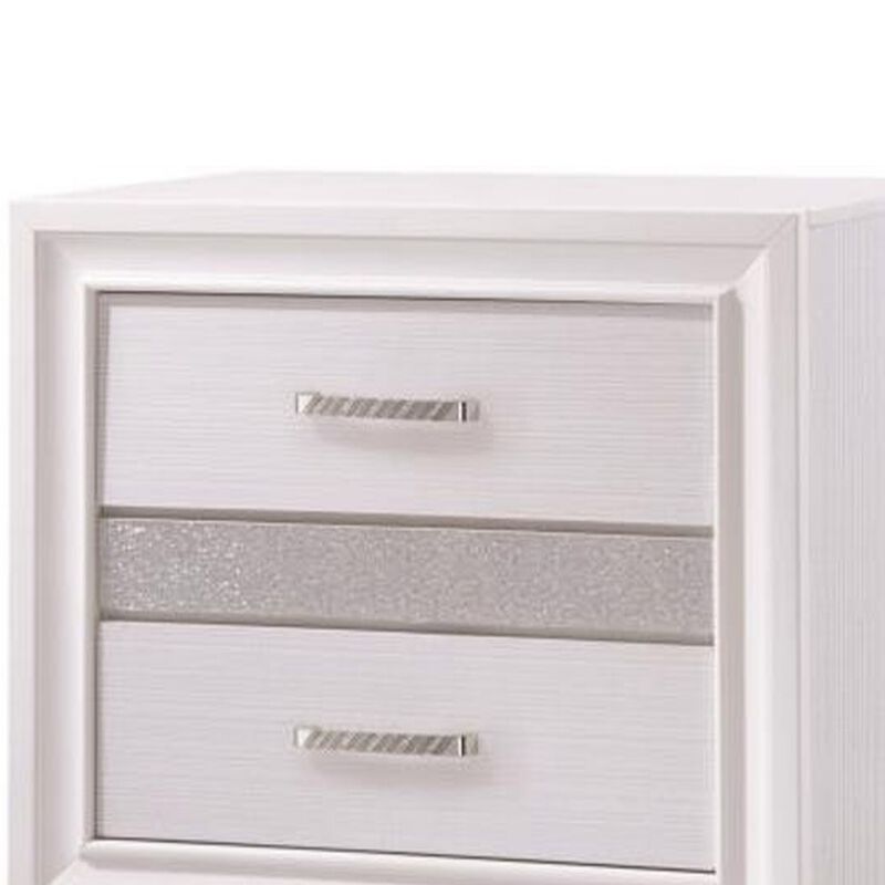 Wooden Nightstand with Hidden Jewelry Tray, White-Benzara