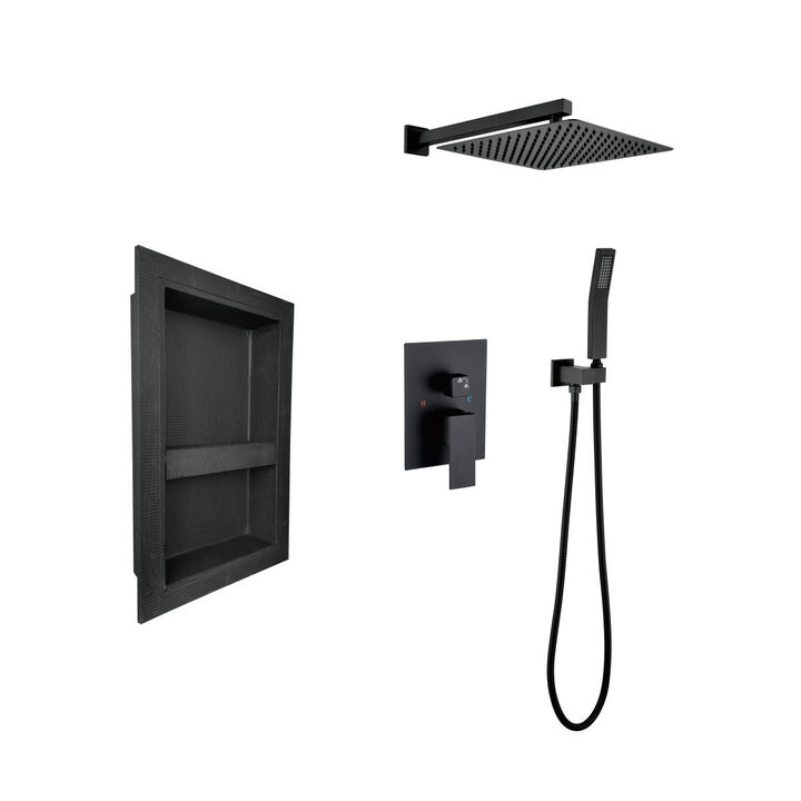 12" Rain Shower Head Systems Wall Mounted Shower With 12 In. X 20 In. Shower Niche