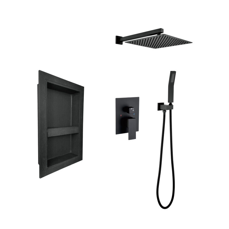 12" Rain Shower Head Systems Wall Mounted Shower With 12 In. X 20 In. Shower Niche