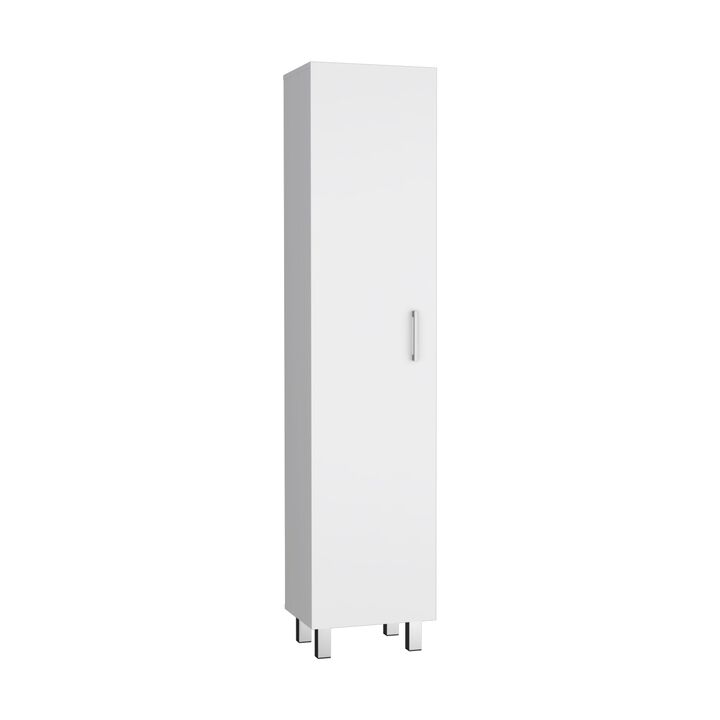 Vintro Storage Cabinet, Broom Hangers, Metal Handle -White