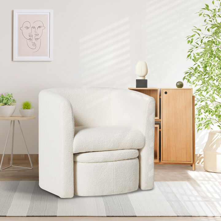Upholstered Sherpa Barrel Chair with Storage Ottoman Set, Modern Single Sofa Accent Lounge Chair, Armchair for Living Room Bedroom Office