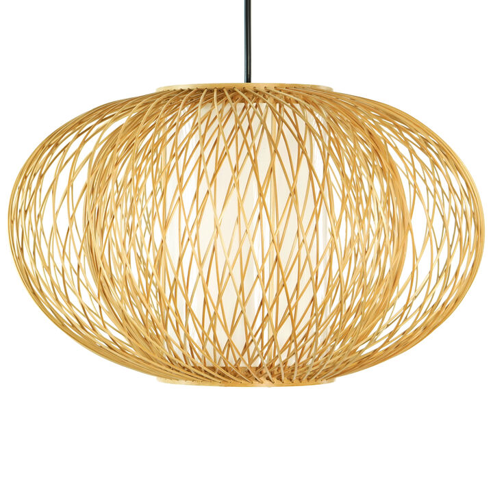 Handmade Modern Round Bamboo Wicker Rattan Lamp Hanging Light Shade, Small