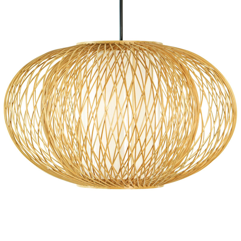Handmade Modern Round Bamboo Wicker Rattan Lamp Hanging Light Shade, Small