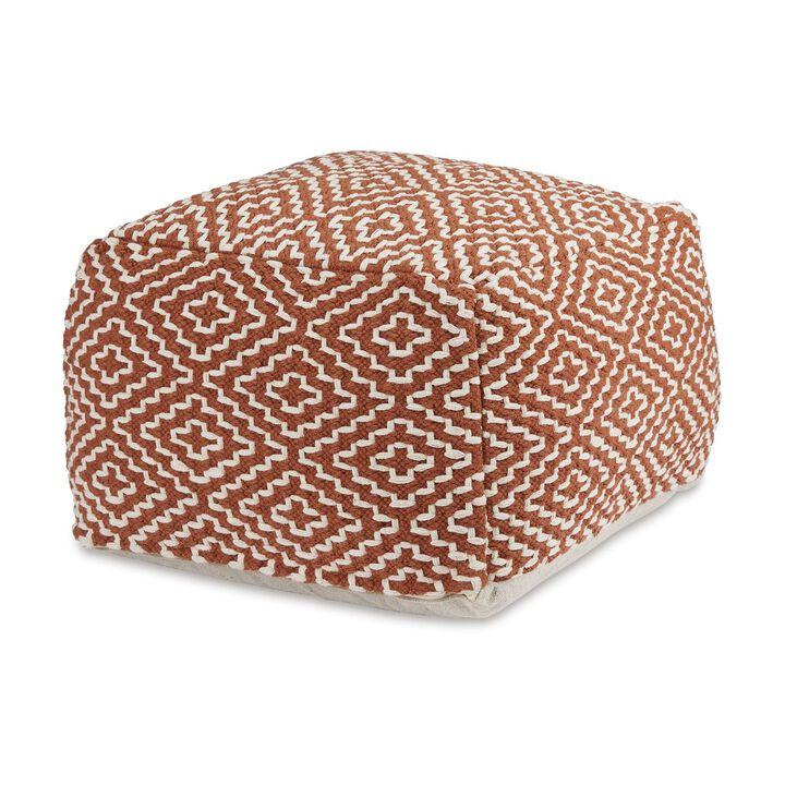 Sena 22 Inch Ottoman Pouf, Handwoven Pattern, Zipper Cotton Cover Red White -