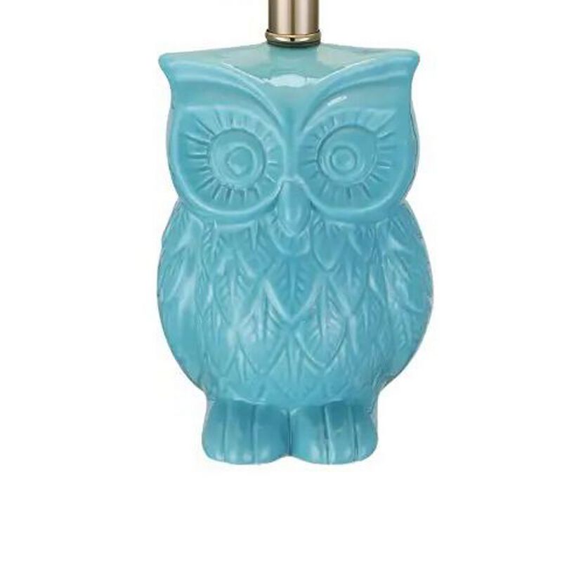 18 Inch Table Lamp with Owl Stand, Set of 2, Ceramic, Aqua Haze Finish-Benzara