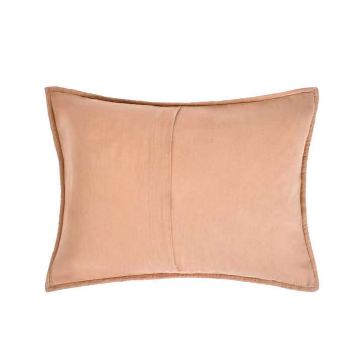 Rawi Standard Pillow Sham, 20x26 Clay Channel Stitch Ramie and Cotton - Benzara