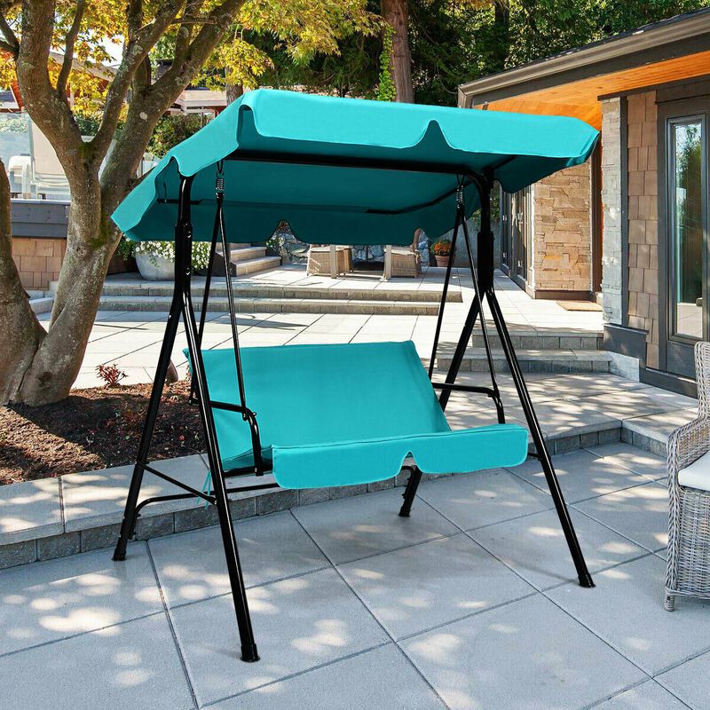 2 Person Weather Resistant Swing with Canopy for Porch Garden Backyard Lawn