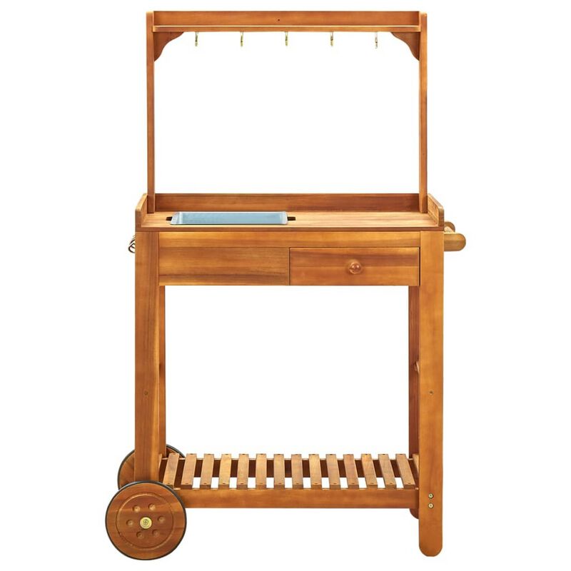 Outdoor Rolling Garden Cart on Wheels, Multi Purpose w Tray, Brown - Benzara