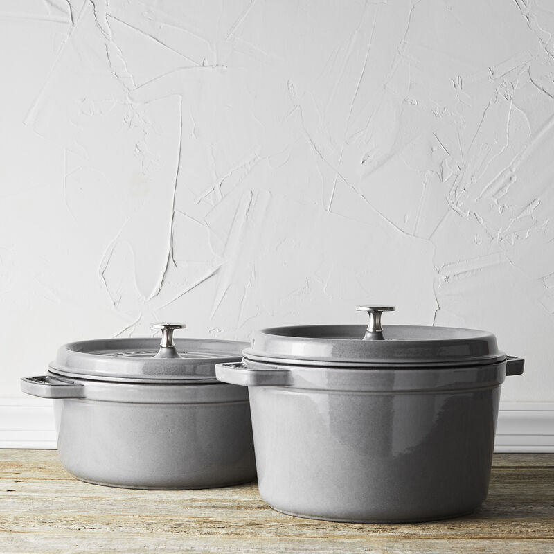 Staub Cast Iron Round Cocotte, Dutch Oven, 4-quart, serves 3-4, Made in France, White