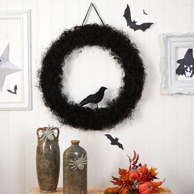 Hivvago 30" Halloween Black Raven Twig Wreath