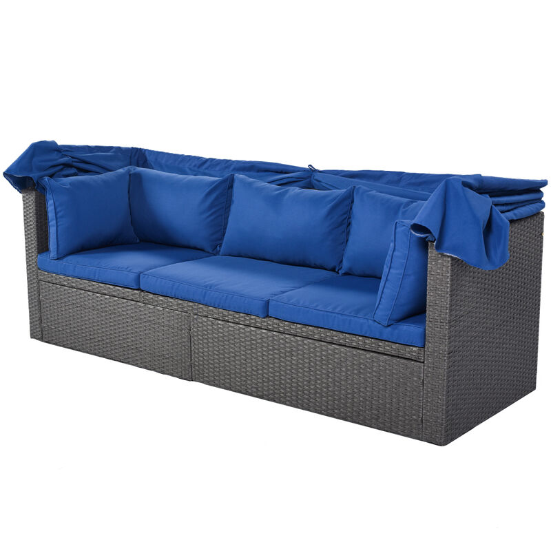 Rectangle Daybed with Retractable Canopy & Washable Cushions