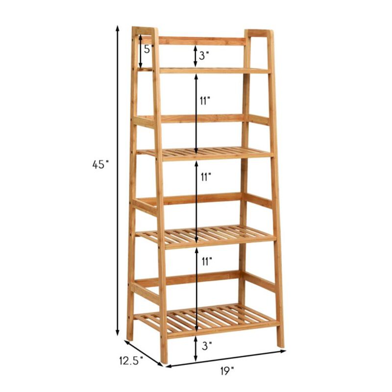 Hivvago 4-Tier Bamboo Plant Rack with Guardrails Stable and Space-Saving