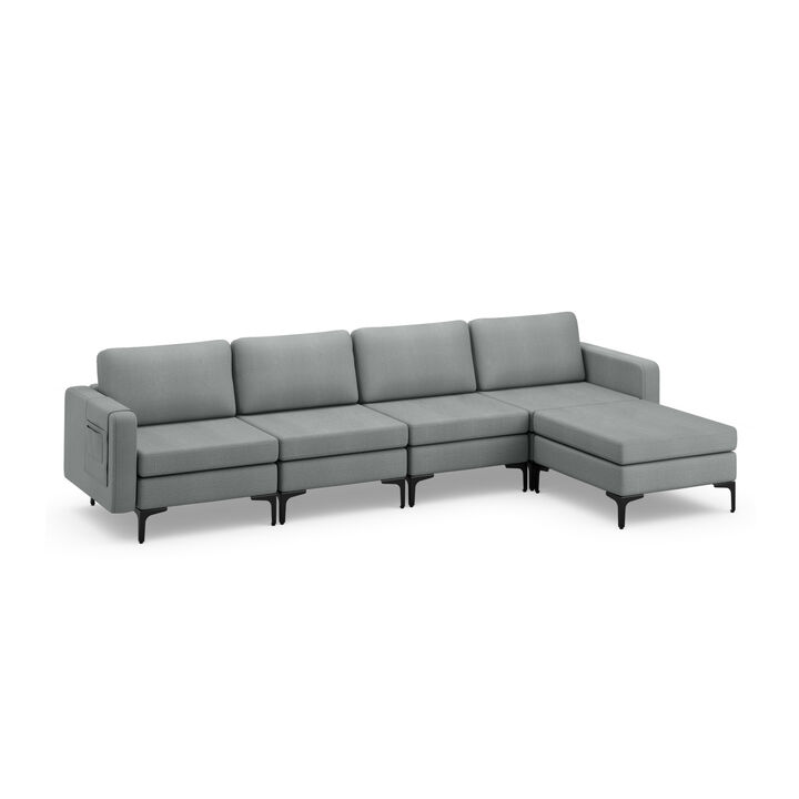 Convertible Sectional Sofa with Reversible Ottoman for Modern Living Room Furniture