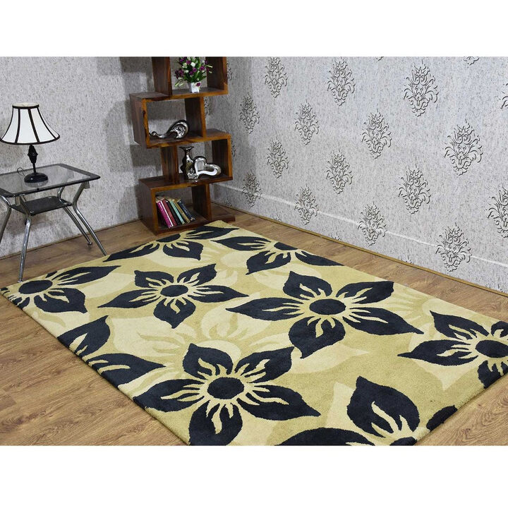 RUGSOTIC CARPETS HAND TUFTED WOOL ECO-FRIENDLY AREA RUGS  - 5'x7'6'', Rectangle Shape, Multicolor, Floral Modern Design, High Pile Thick Handmade Area Rugs for Living Room, Bed Room (K03127)