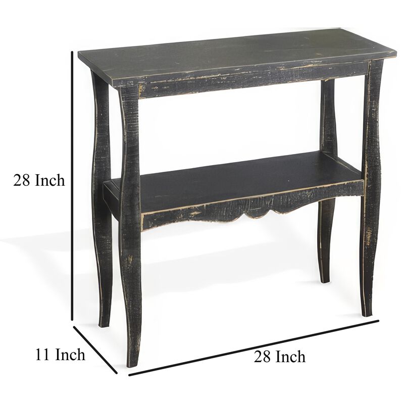 Rena Side End Table with Scallop Trim, 28 Inch Rustic Black Mahogany - Benzara