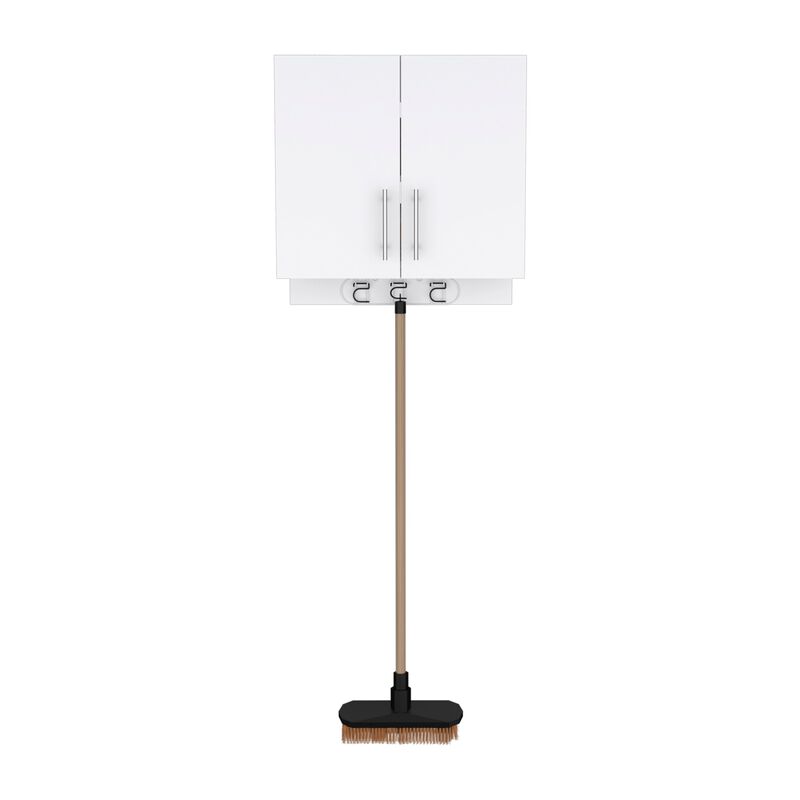 DEPOT E-SHOP Albany Cabinet Wall Mounted with Broom Hangers and Metal Handles