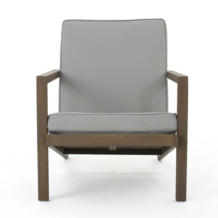 Liah Outdoor Patio Table Set, 2 Chair, Brown Acacia Wood, Gray Polyester