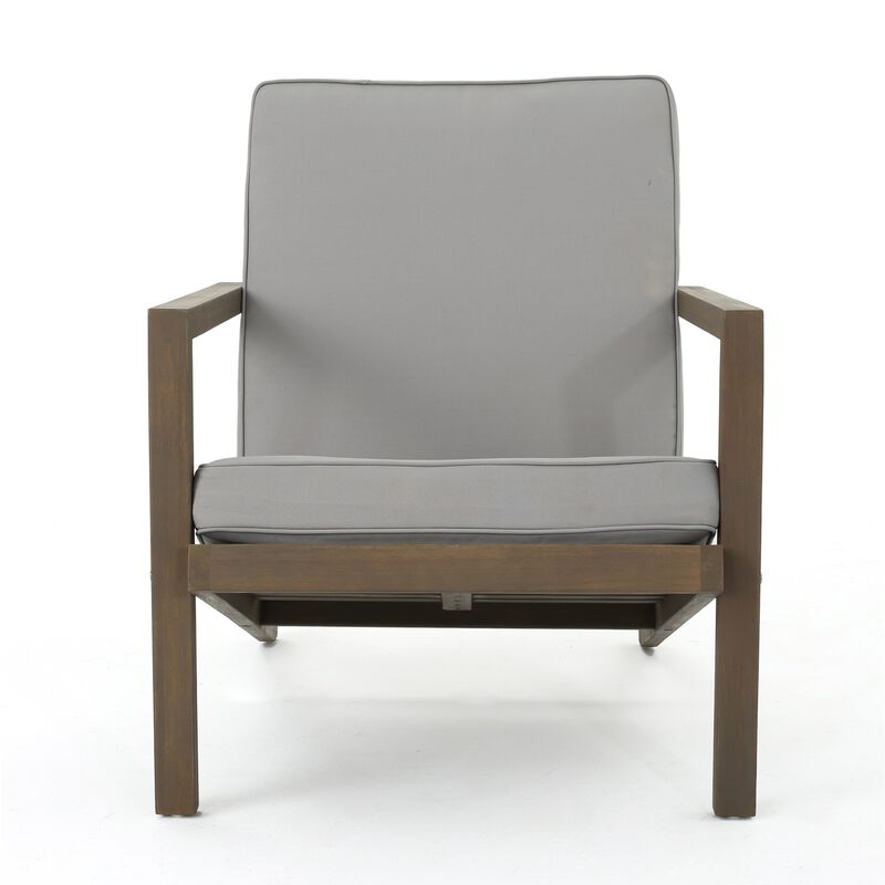 Liah Outdoor Patio Table Set, 2 Chair, Brown Acacia Wood, Gray Polyester