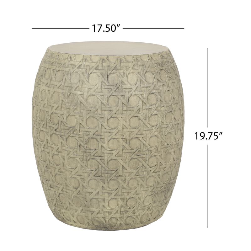 Outdoor End Table, Antique Yellow Faux Concrete, Round 18 Inch - Benzara
