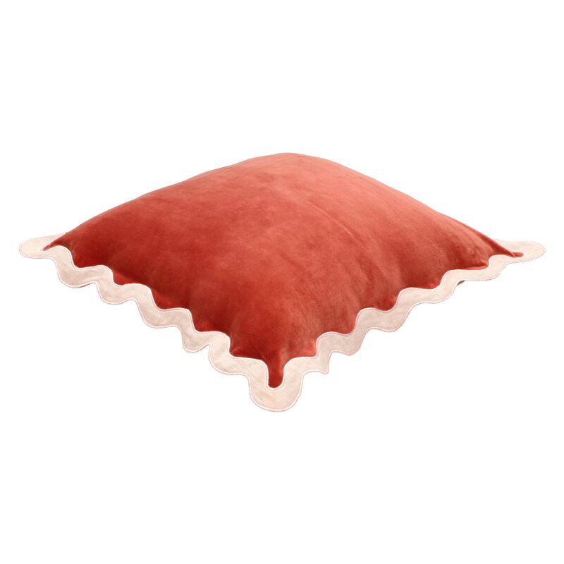 Scalloped Edge Magenta and Pink Cotton Velvet Throw Pillow