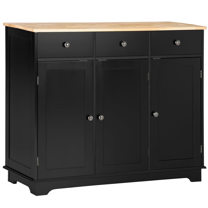 Black Kitchen Storage: Sideboard with Rubberwood Top and Drawers