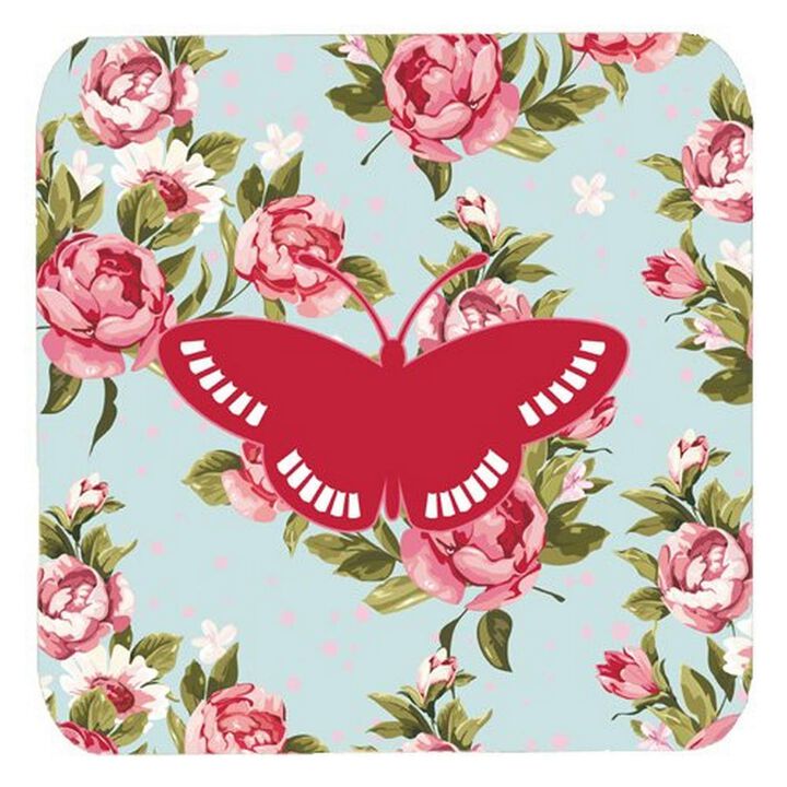 Caroline's Treasures BB1031-RS-BU-FC Butterfly Shabby Chic Blue Roses Foam Coasters (Set of 4), 3.5 H x 3.5 W, Multicolor