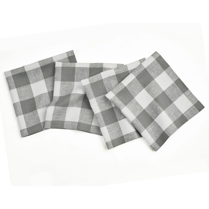 Solino Home 100% Pure Linen Buffalo Check Dinner Napkins 20 x 20 Inch Set of 4