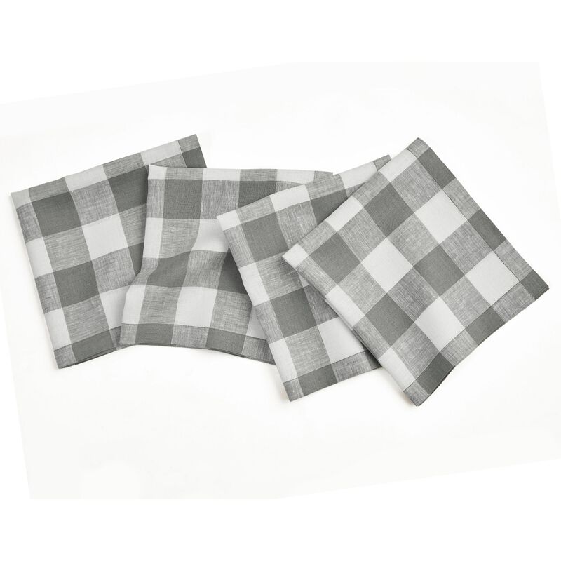 Solino Home 100% Pure Linen Buffalo Check Dinner Napkins 20 x 20 Inch Set of 4