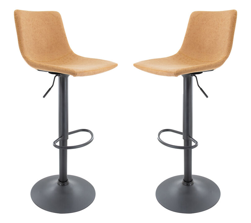 LeisureMod Tilbury Modern Adjustable Bar Stool With Footrest & 360-Degree Swivel Set of 2