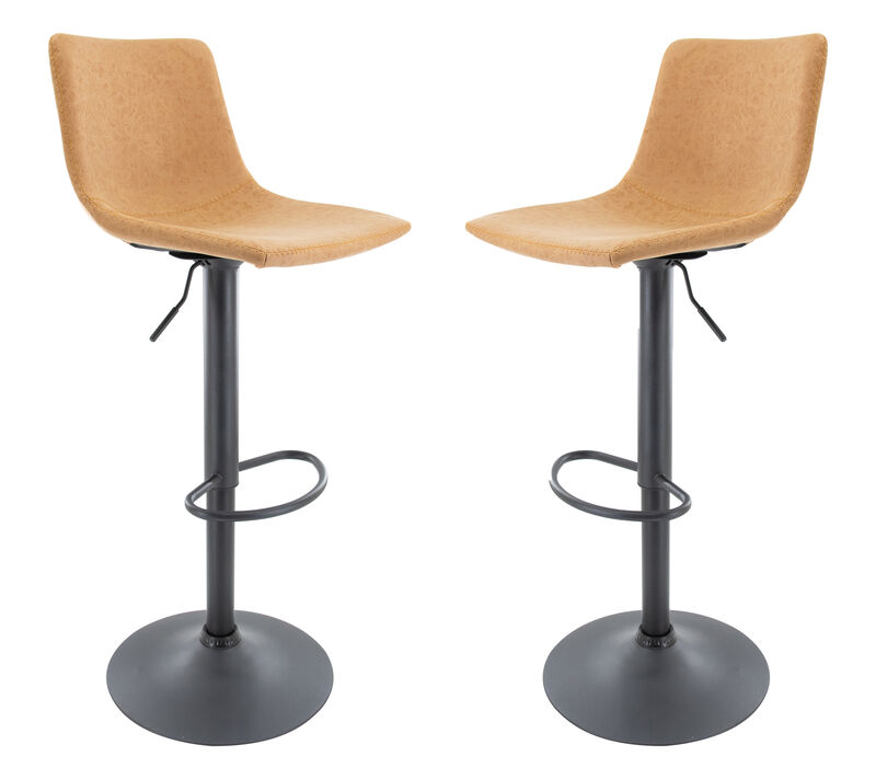 LeisureMod Tilbury Modern Adjustable Bar Stool With Footrest & 360-Degree Swivel Set of 2