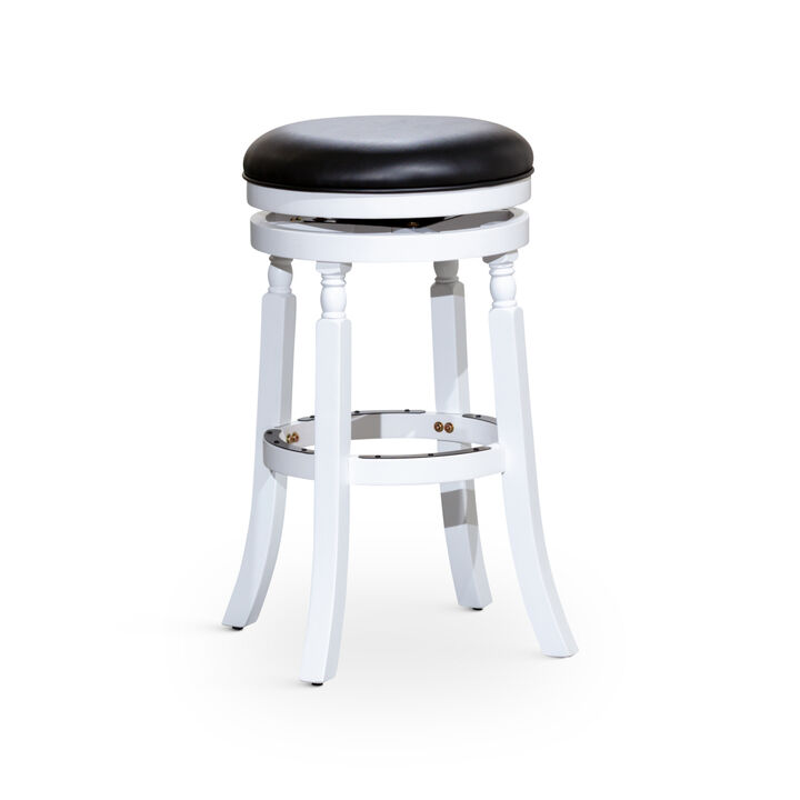 30" Barstool, White Finish, Black Leather Seat