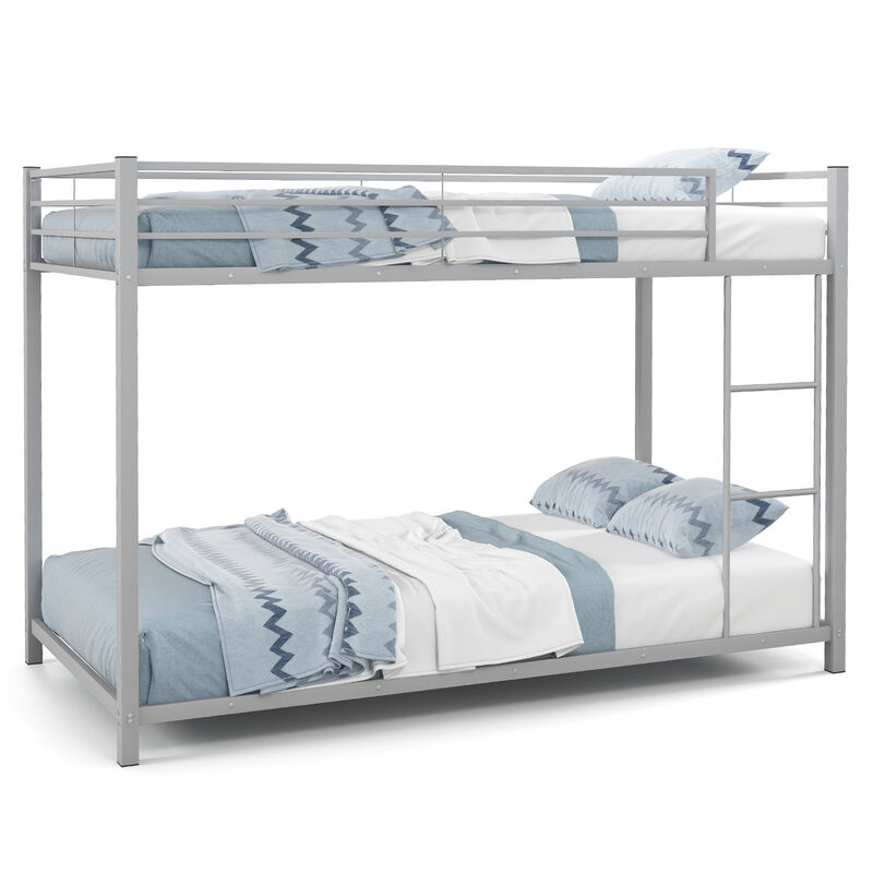 Low Profile Twin Over Twin Metal Bunk Bed with Full-Length Guardrails for Kids Room