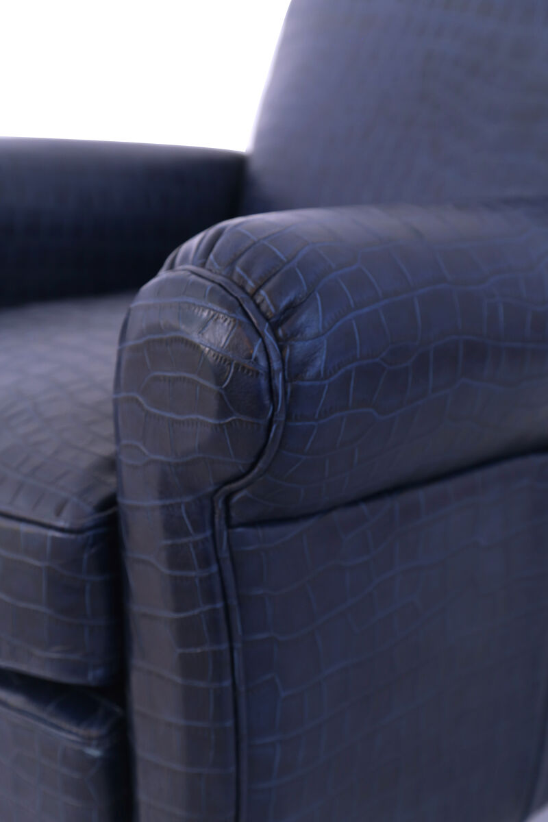 Pasargad Home Vicenza Collection Leather Wing Chair, Blue