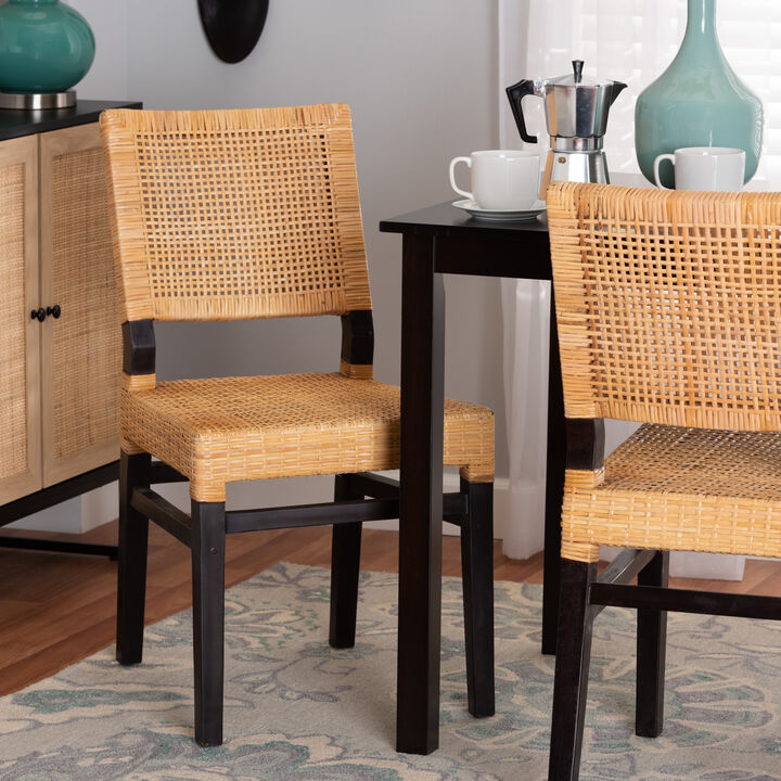 Bali & Pari Lesia Modern Natural Brown Rattan and Espresso Brown Mahogany Wood Dining Chair