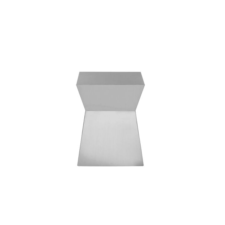 Side End Table, Hourglass Shaped Plinth, 16 Inch Square Brushed Steel - Benzara