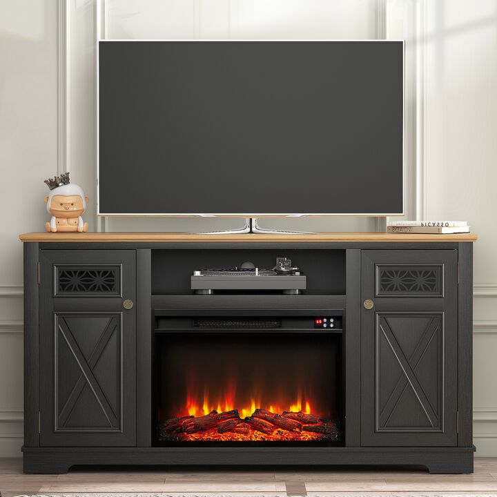 FESTIVO 61.5" Two-Tone TV Stand with Electric Fireplace Fits TVs Up to 70"