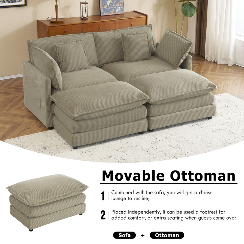 Merax Corduroy Sectional Sofa with Side Storage Pockets