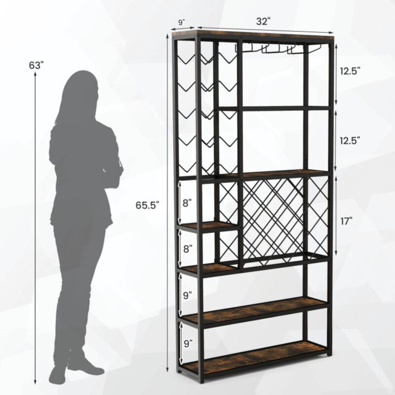 Hivvago Industrial Floor Wine Rack with 3 Rows of Stemware Racks