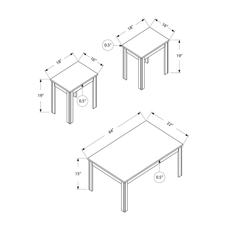 Monarch Specialties I 7860P Table Set, 3pcs Set, Coffee, End, Side, Accent, Living Room, Laminate, Grey, Transitional