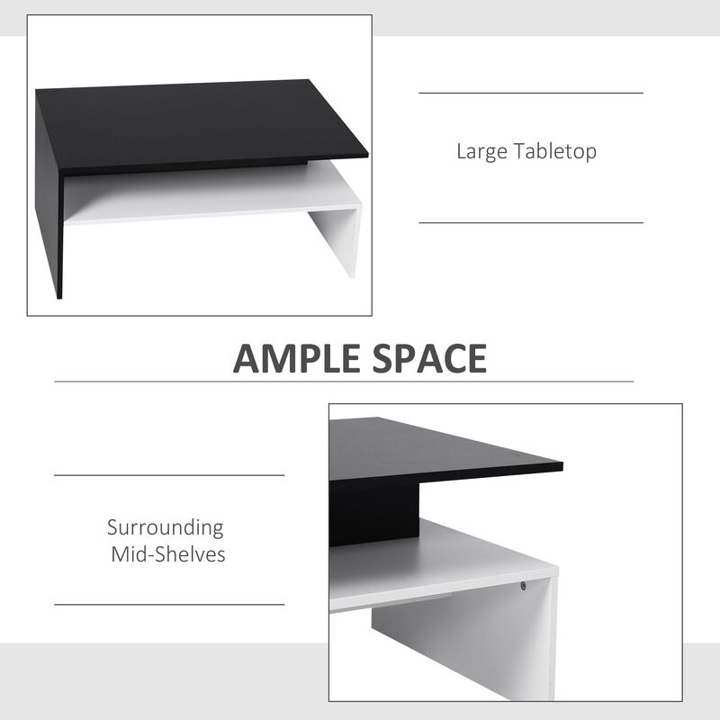 Sleek Living Room Centerpiece: Black/White 2-Tier Coffee Table with Storage