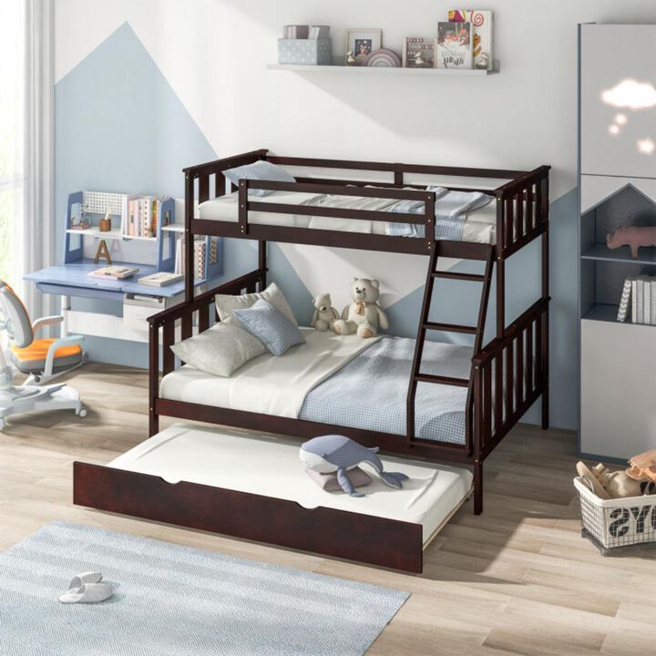 Hivvago 3-in-1 Twin Over Full Bunk Bed with Trundle and Ladder