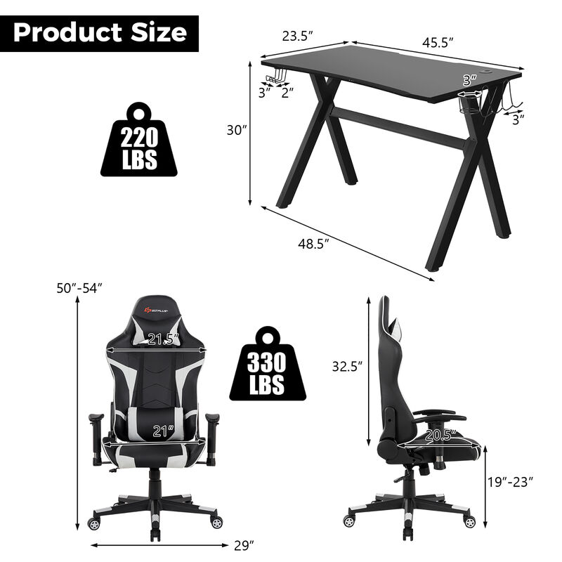 Goplus X-Shaped Gaming Desk & Racing Style Massage Chair Set Home Office Black+Grey