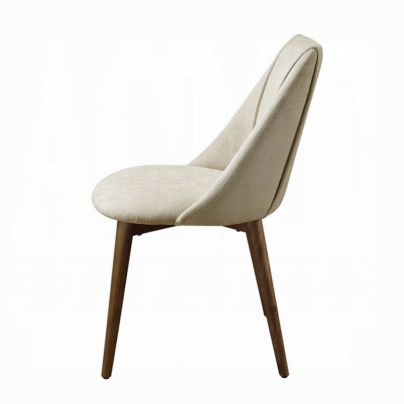 Iliana Side Dining Chair Set of 2, Beige Fabric, Tapered Brown Legs - Benzara