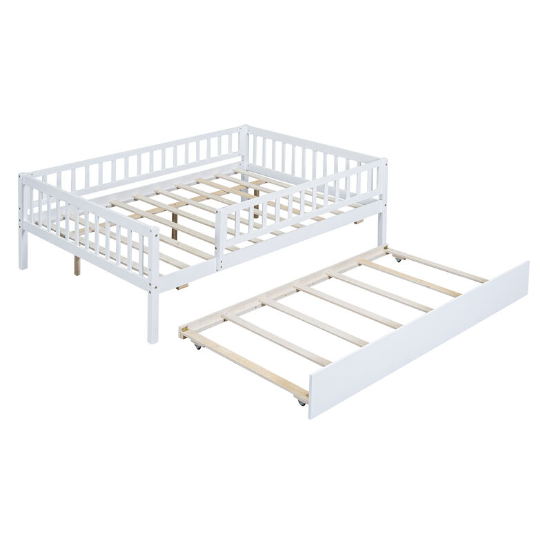 Merax Wood Daybed with Trundle and Fence Guardrails