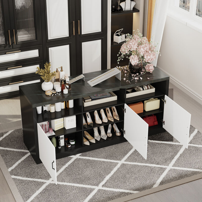 FUFU&GAGA Shoe Cabinet with Storage, 6 Drawers, Open Shelves, Spacious Top, MDF (78.7" W x 23.6" D x 35.4" H), Black & White