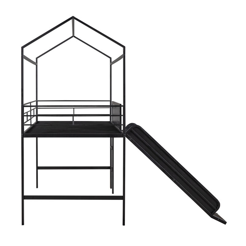 Merax Metal House Bed Loft Bed with Slide