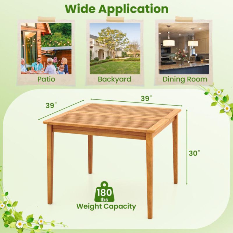 Hivvago 39 Inch Acacia Wood Dining Square Bistro Table with 1.96 Inch Umbrella Hole