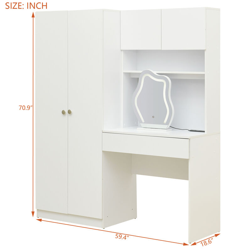 Merax Wooden Storage Vanity Wardrobe with Makeup Mirror and Drawers for Bedroom