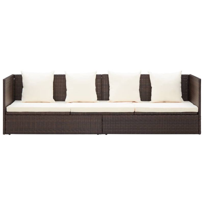 vidaXL Outdoor Lounge Bed with Cushion & Pillows Poly Rattan Brown